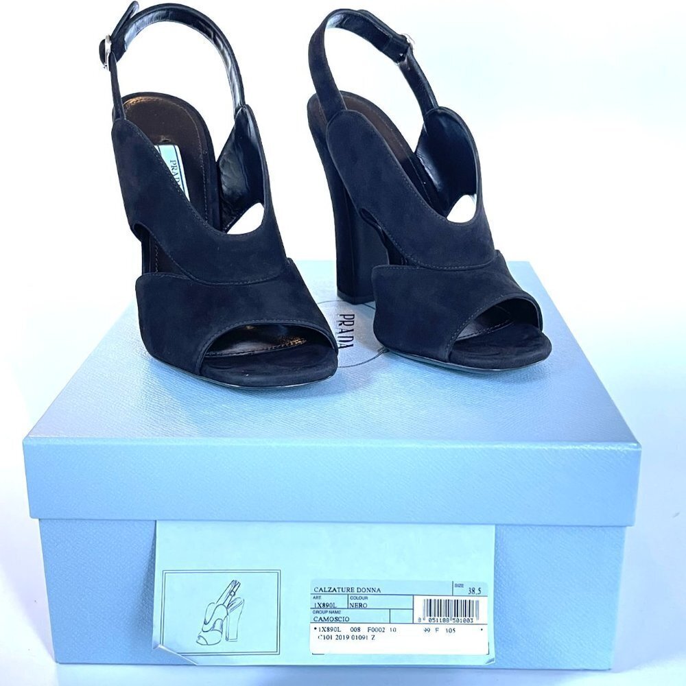 Prada Collection 1X890L Comoscio Women's Black Suede High‎ Heel shoes, 38.5 - Picture 2 of 13